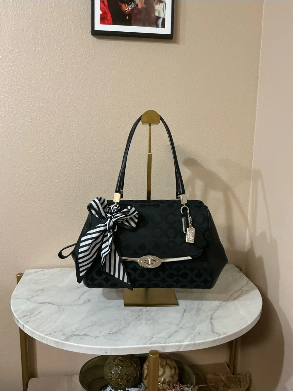 Coach Madison Op Art Sateen Madeline Satchel with Silver Hardware. (EUC)